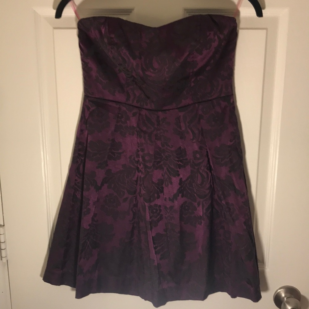 Speechless Purple and Black Floral Print Strapless Dress, Size 3